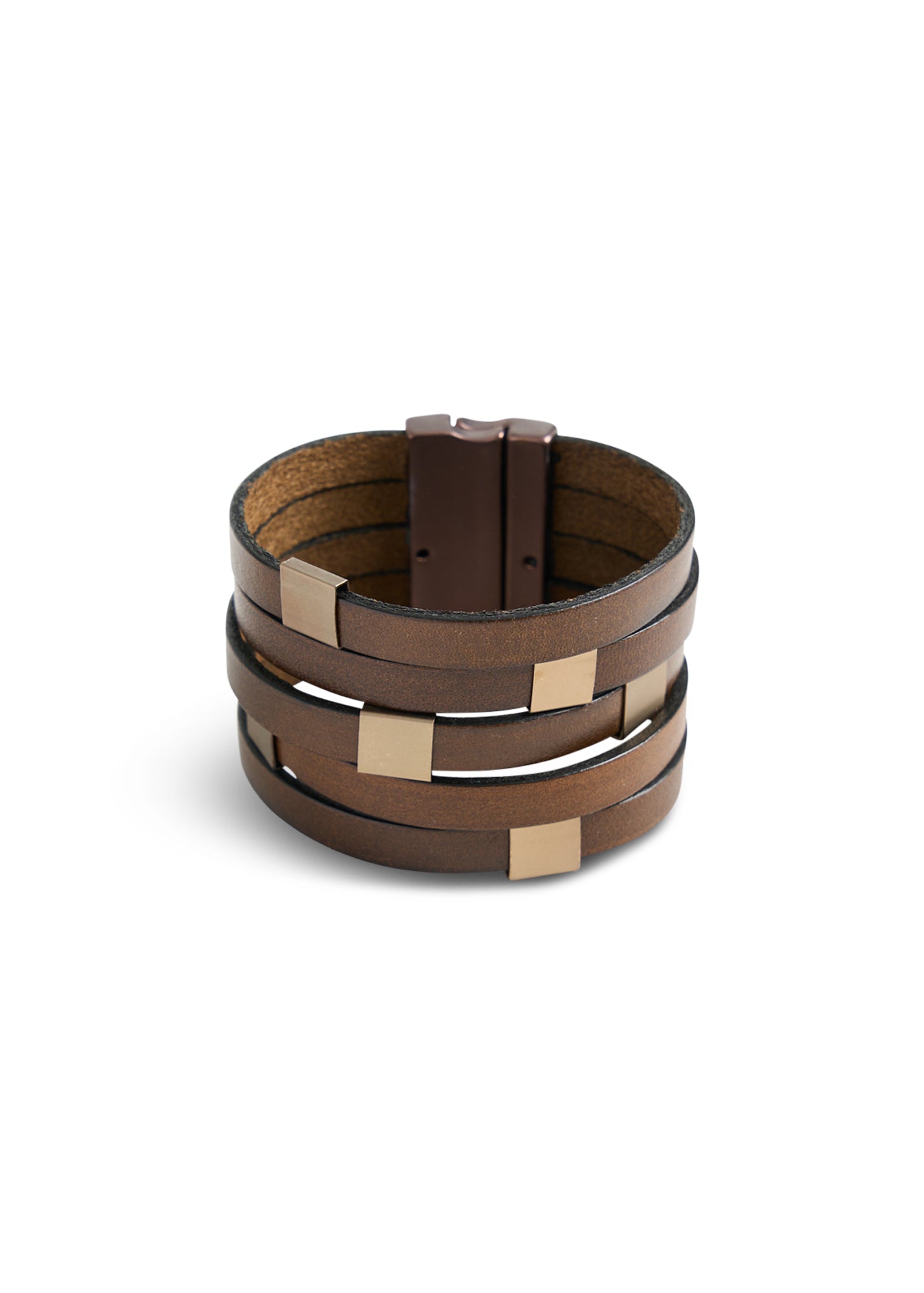 Leather bracelet magnet wide square top brown