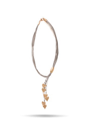 Leather necklace with 6 hanging hearts in beige