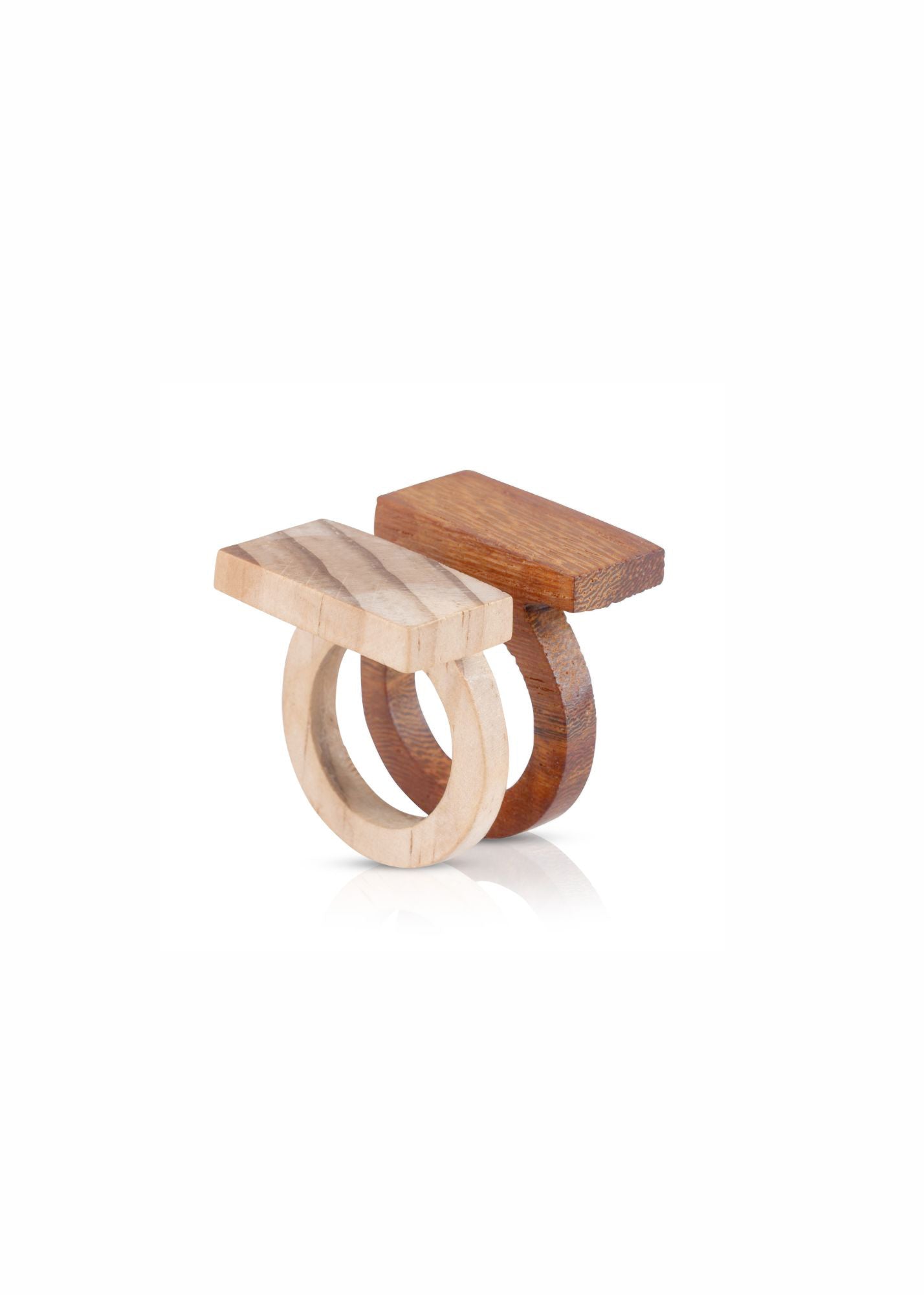 A pair of gray rectangular surface wooden rings