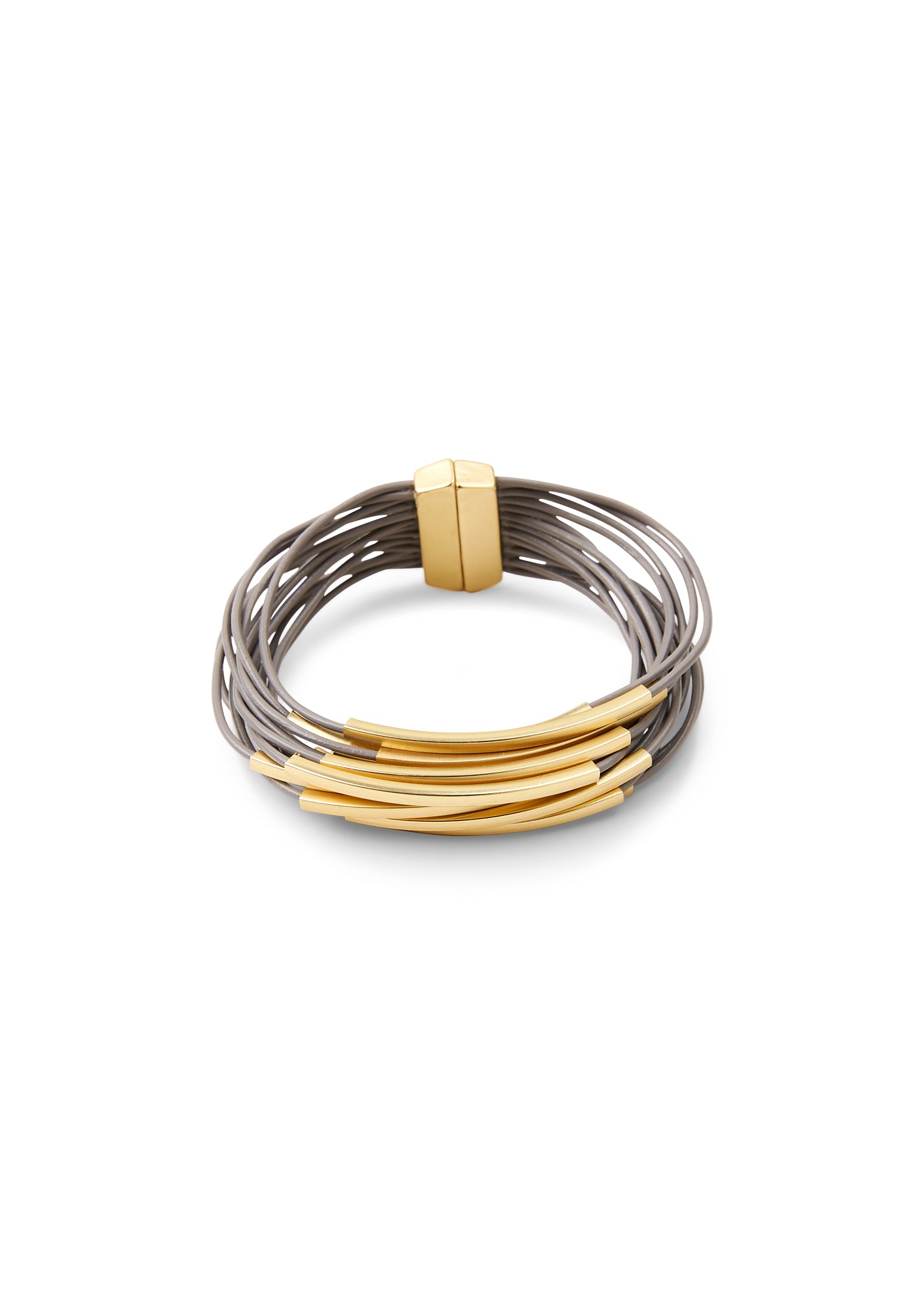 Bracelet thin leather straps and beige tubes