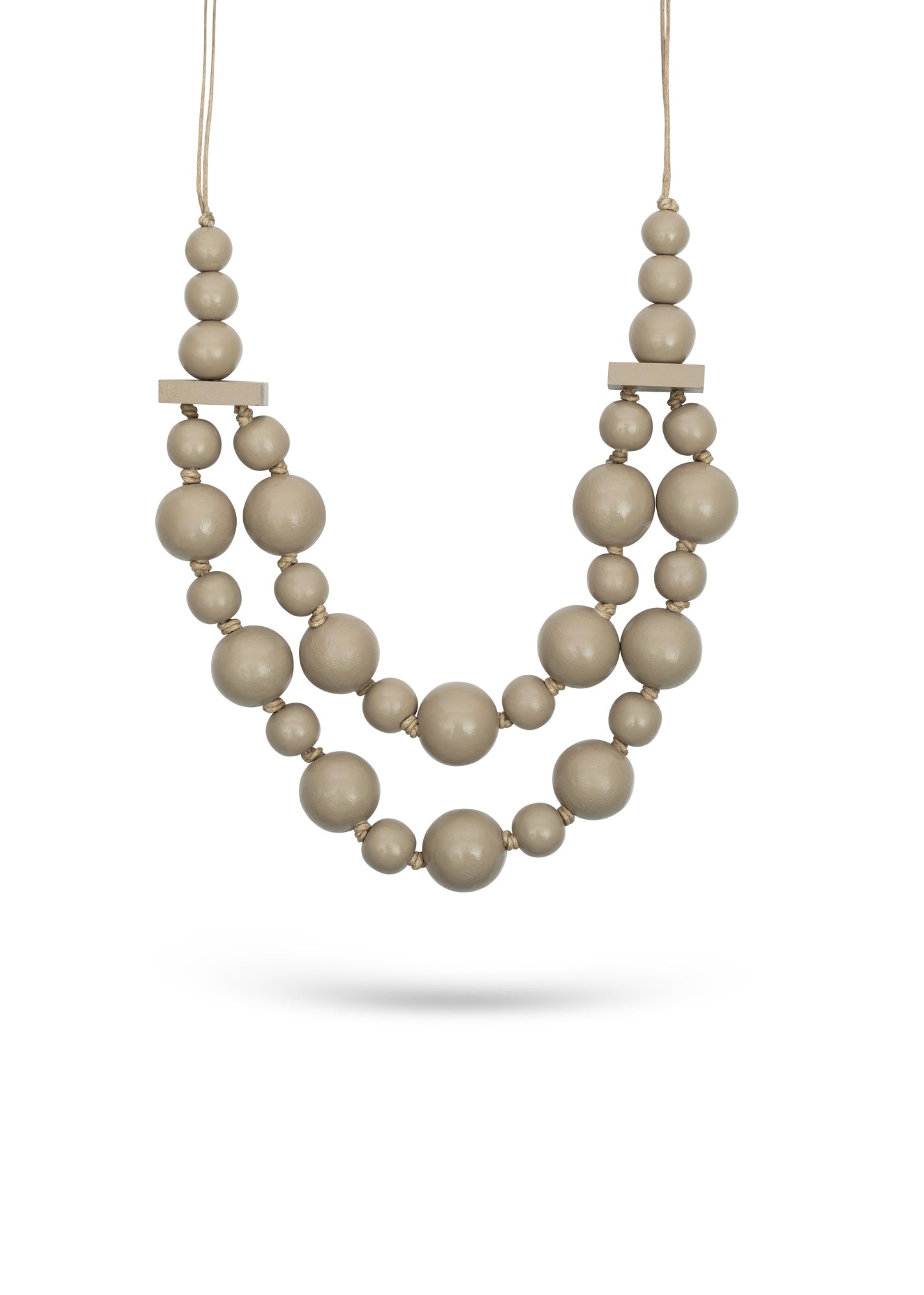 Handmade necklace with wooden beads in two sizes, gray