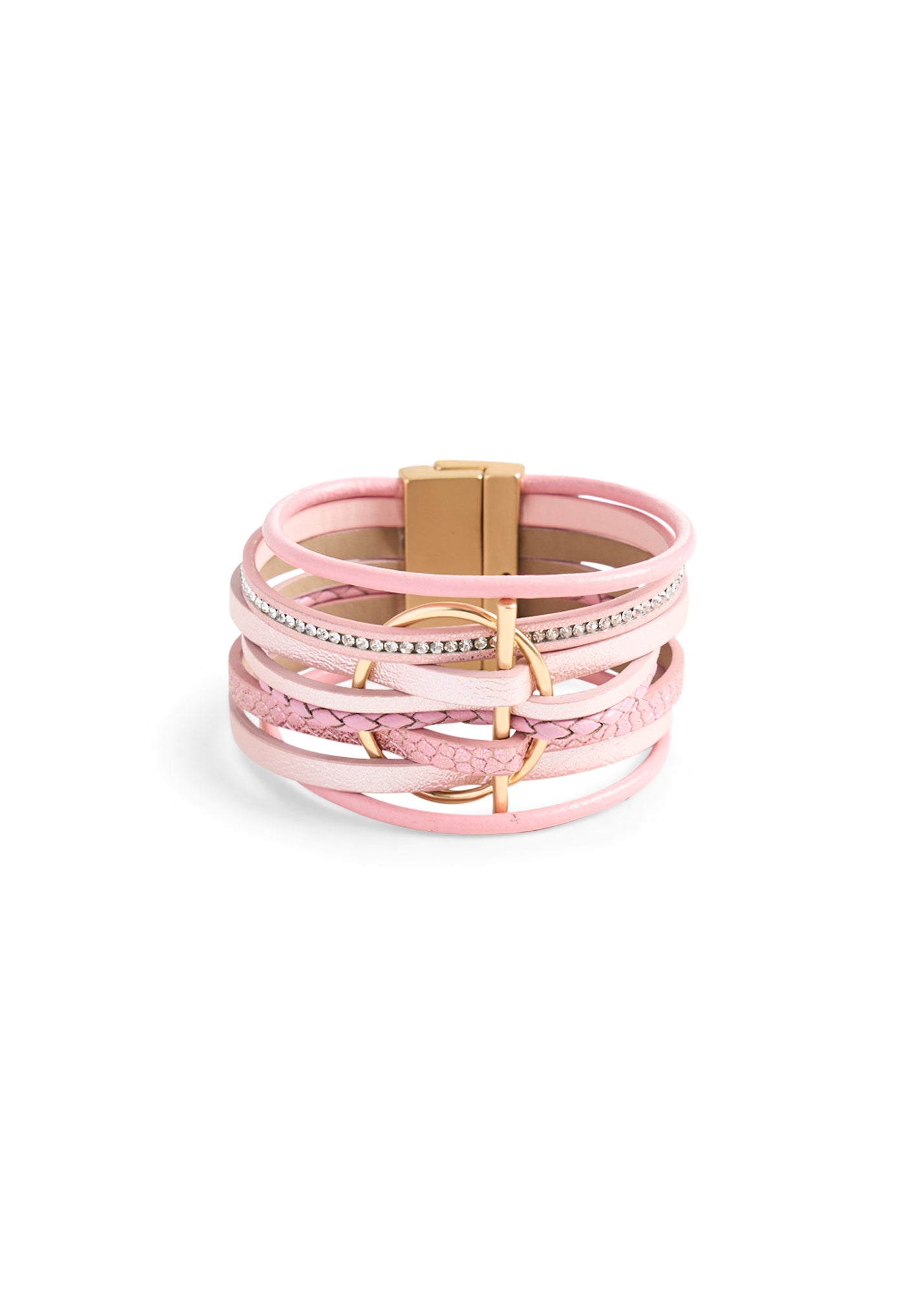 Circle and pink line leather strap bracelet