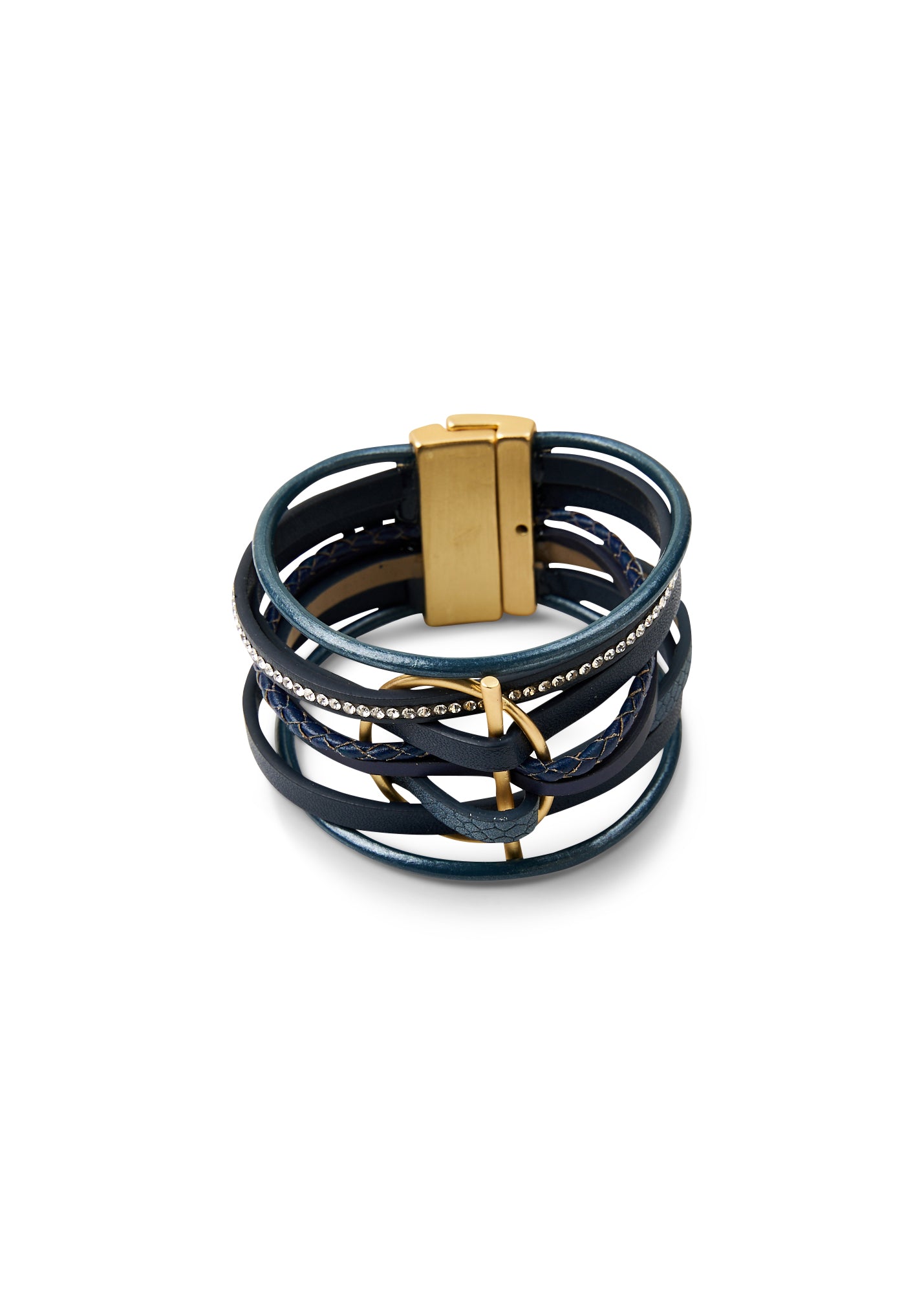 Circle leather strap bracelet and dark blue line