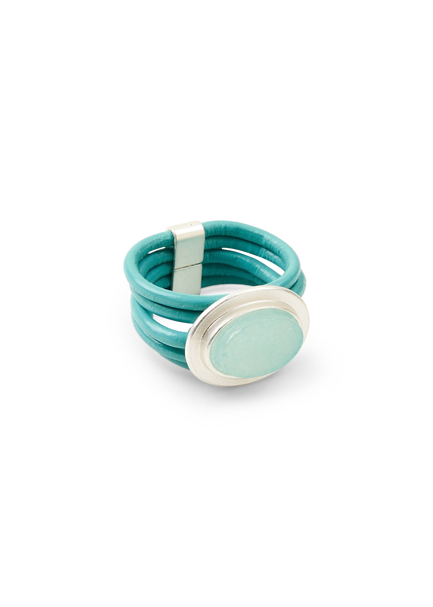 Leather strap ring and turquoise oval stone