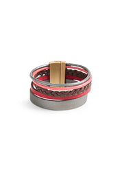 Red braid combination leather strap bracelet