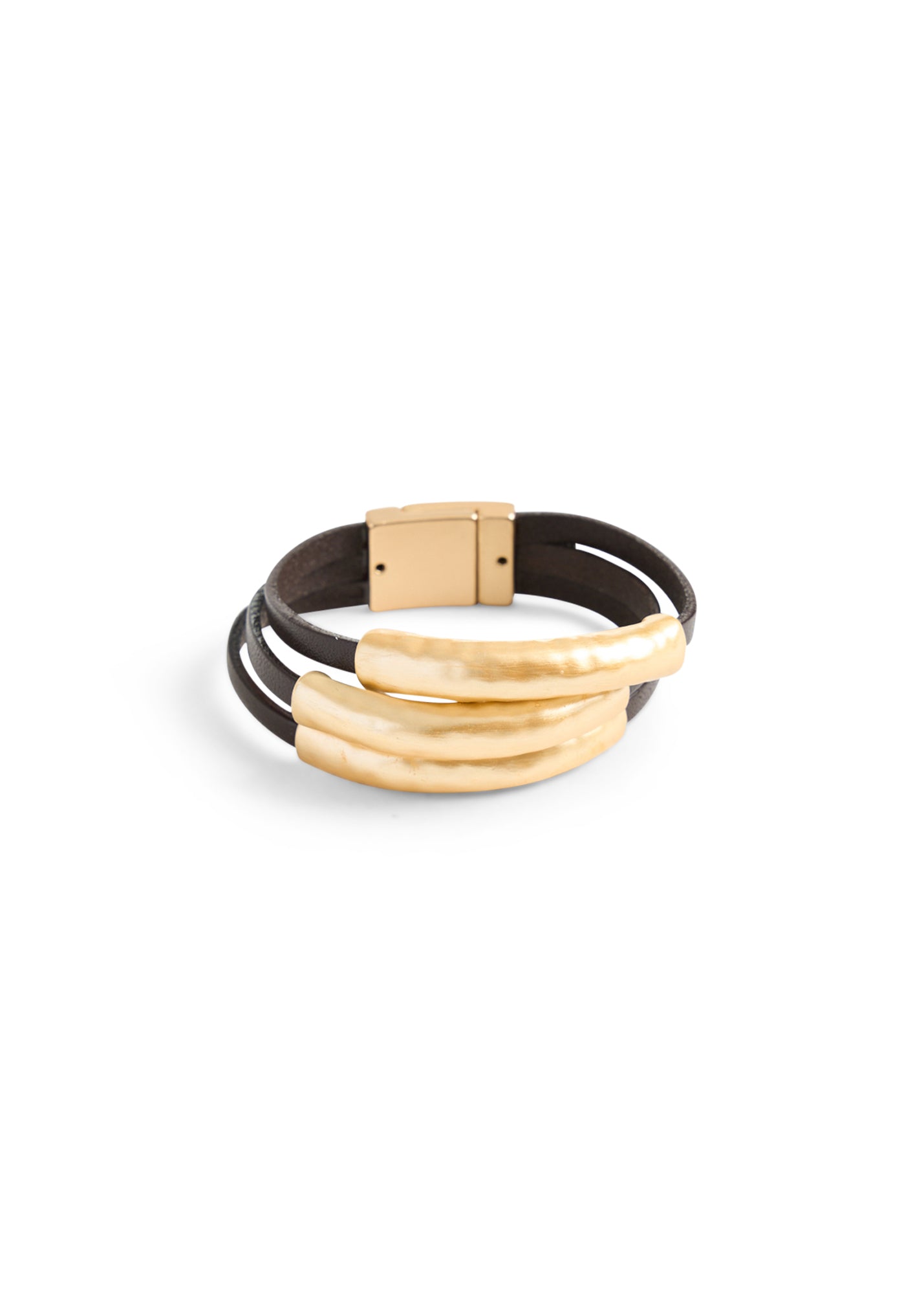 Brown tubular flat leather strap bracelet