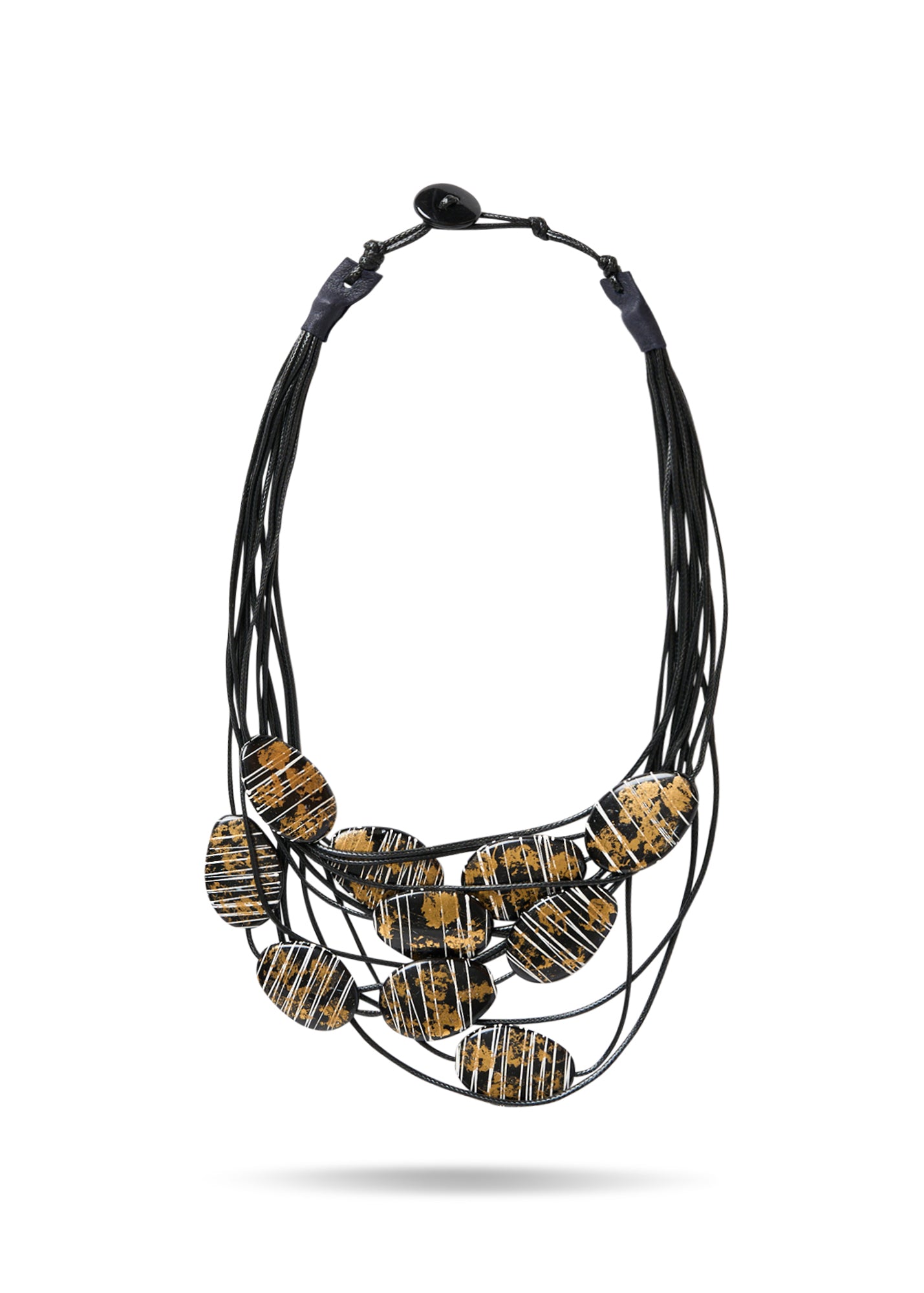 Black striped bead row necklace