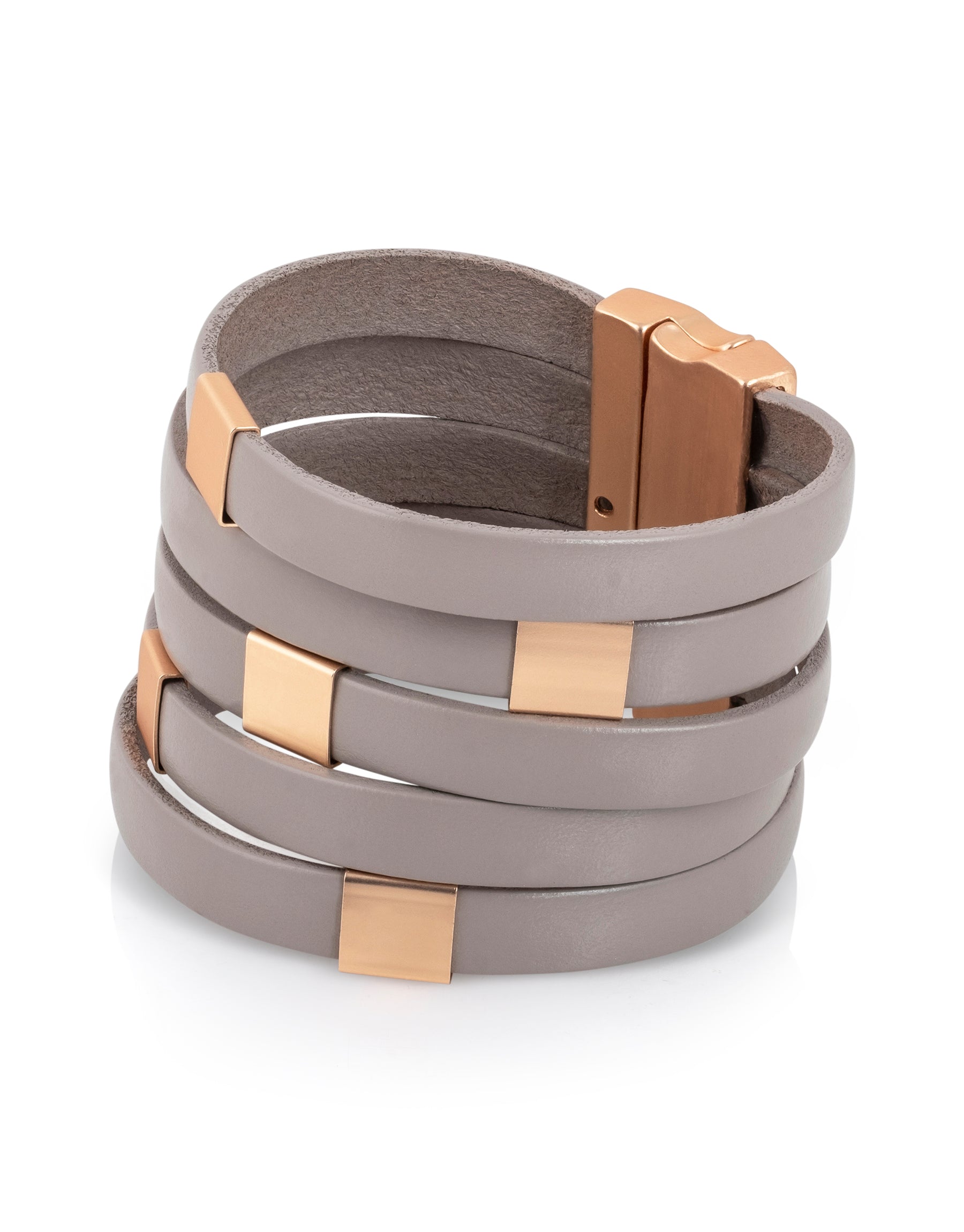 Wide square top beige magnetic leather bracelet