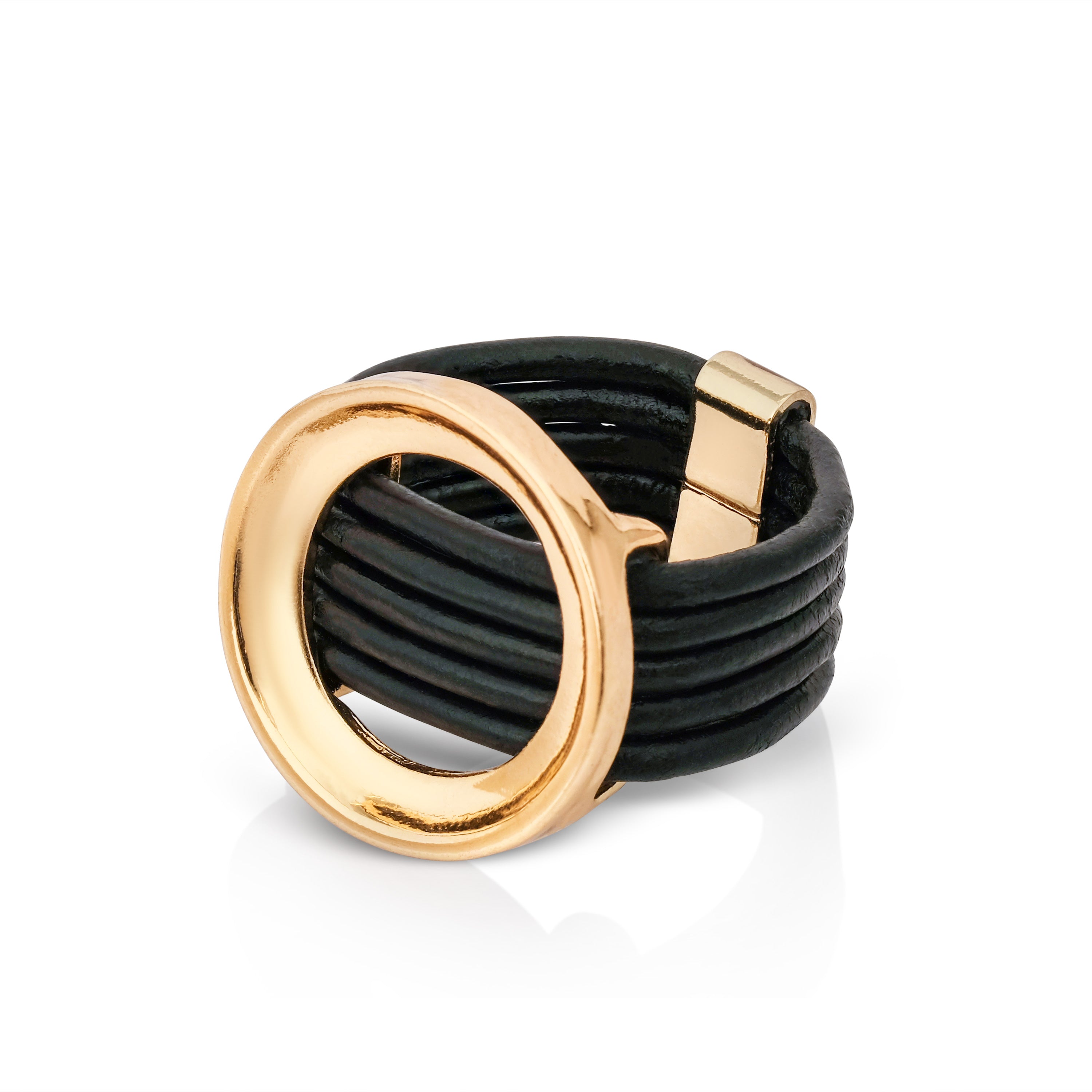 Black large circle leather ring