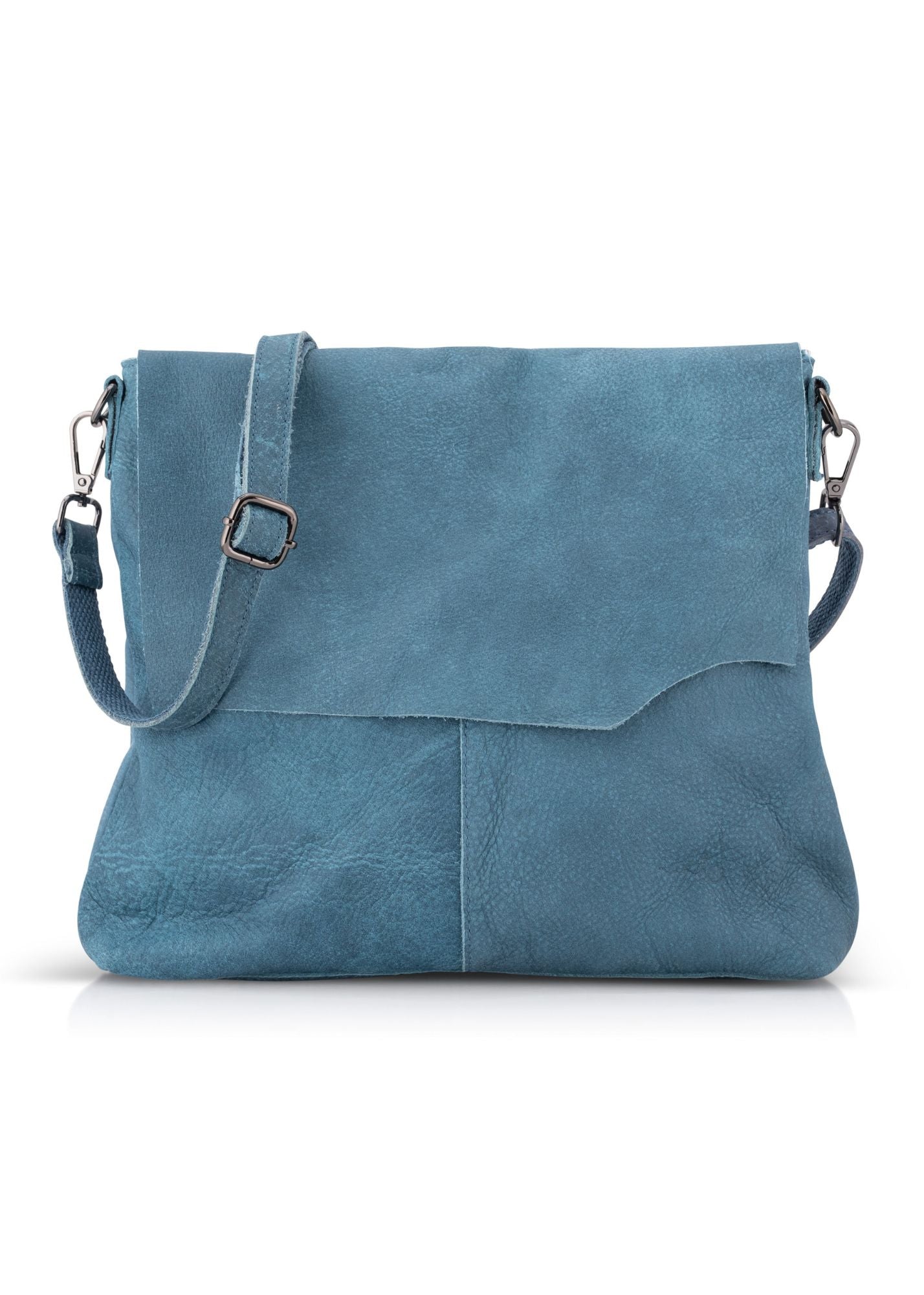 Turquoise cut leather side bag