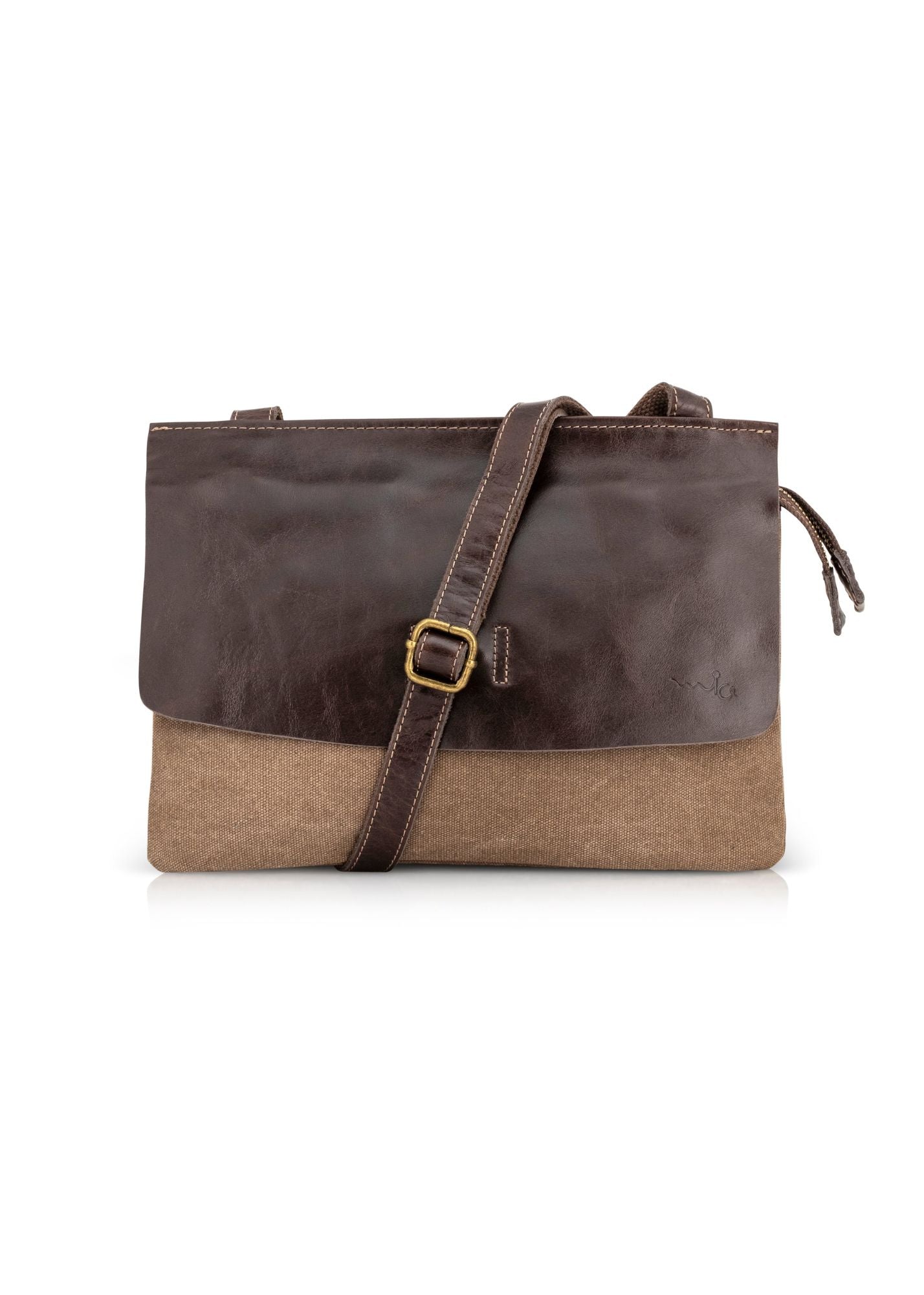 Medium square bag in dark brown canvas clafa leather