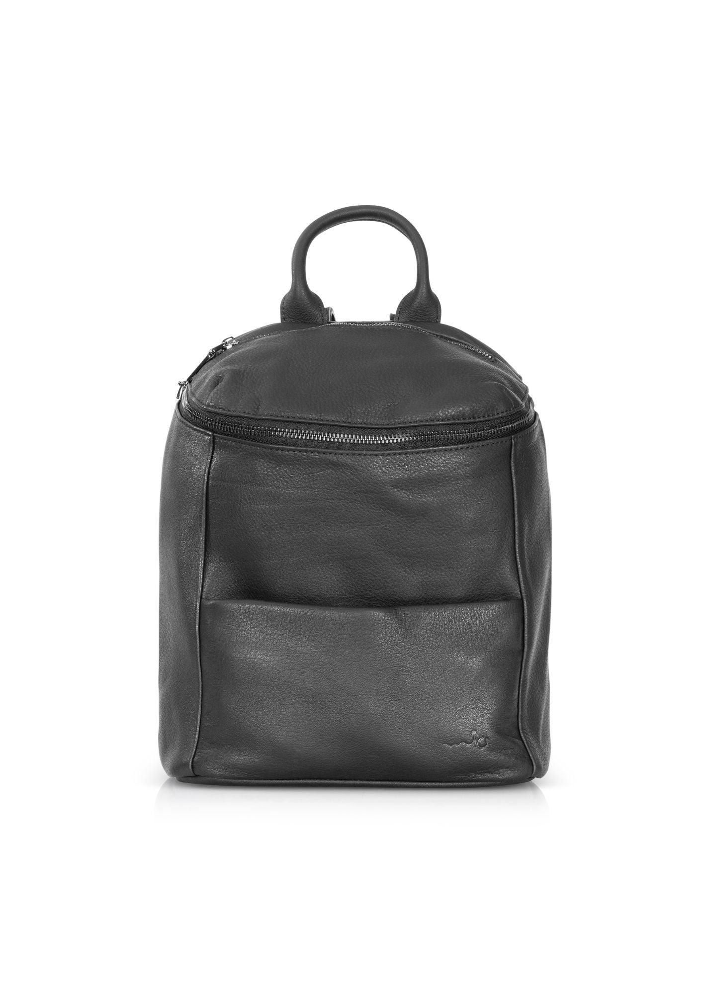 Top zipper leather backpack - medium black