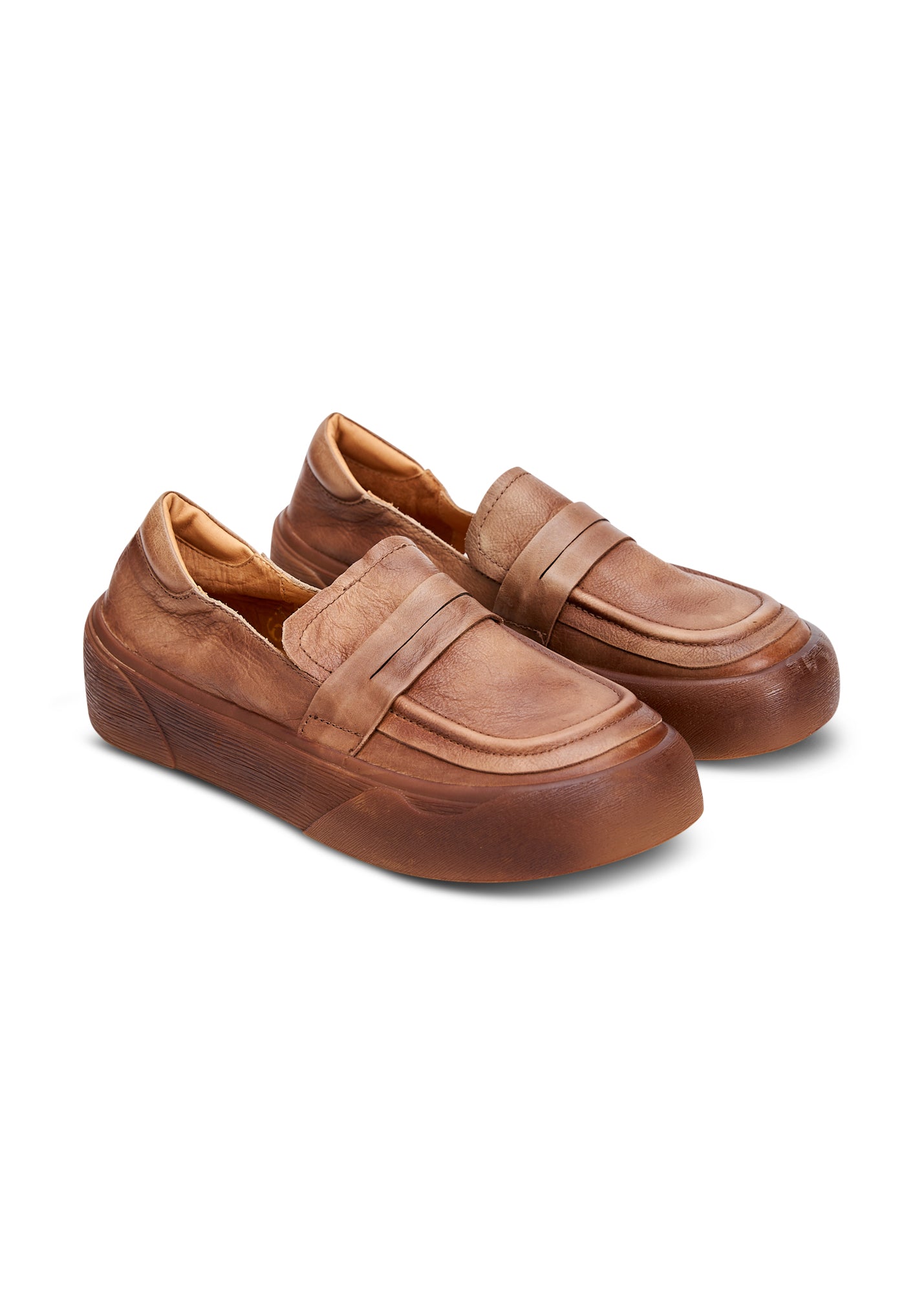 Brown leather moccasin shoes