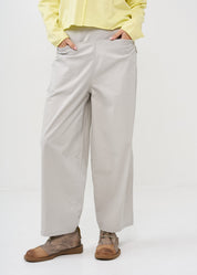 Light gray wide leg pants with straight pockets