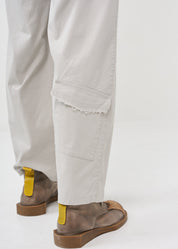 Light gray wide leg pants with straight pockets