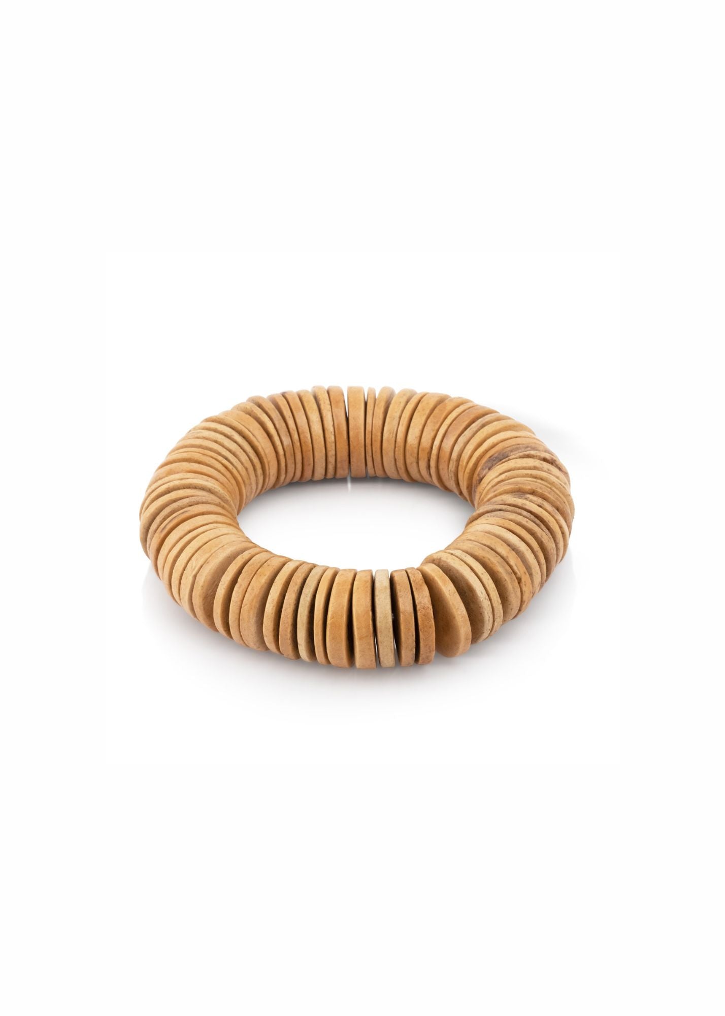 Beige flat wooden beads bracelet