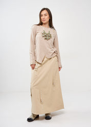 Long sleeve shirt with beige ribbon combination