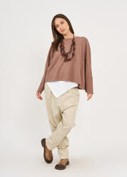 Basic round key brown knit