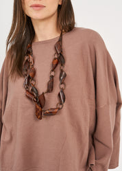 Basic round key brown knit