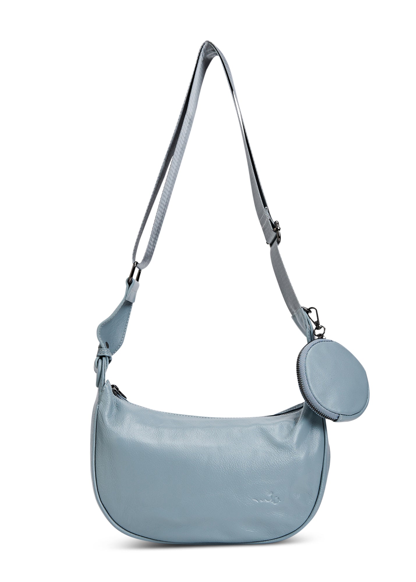 Thick strap leather bag and blue wallet