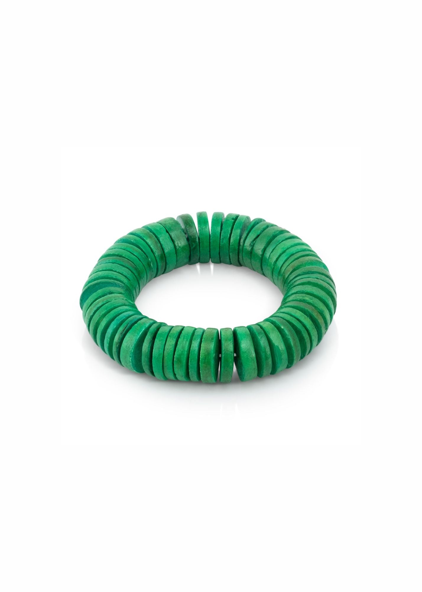 Green flat wooden beads bracelet