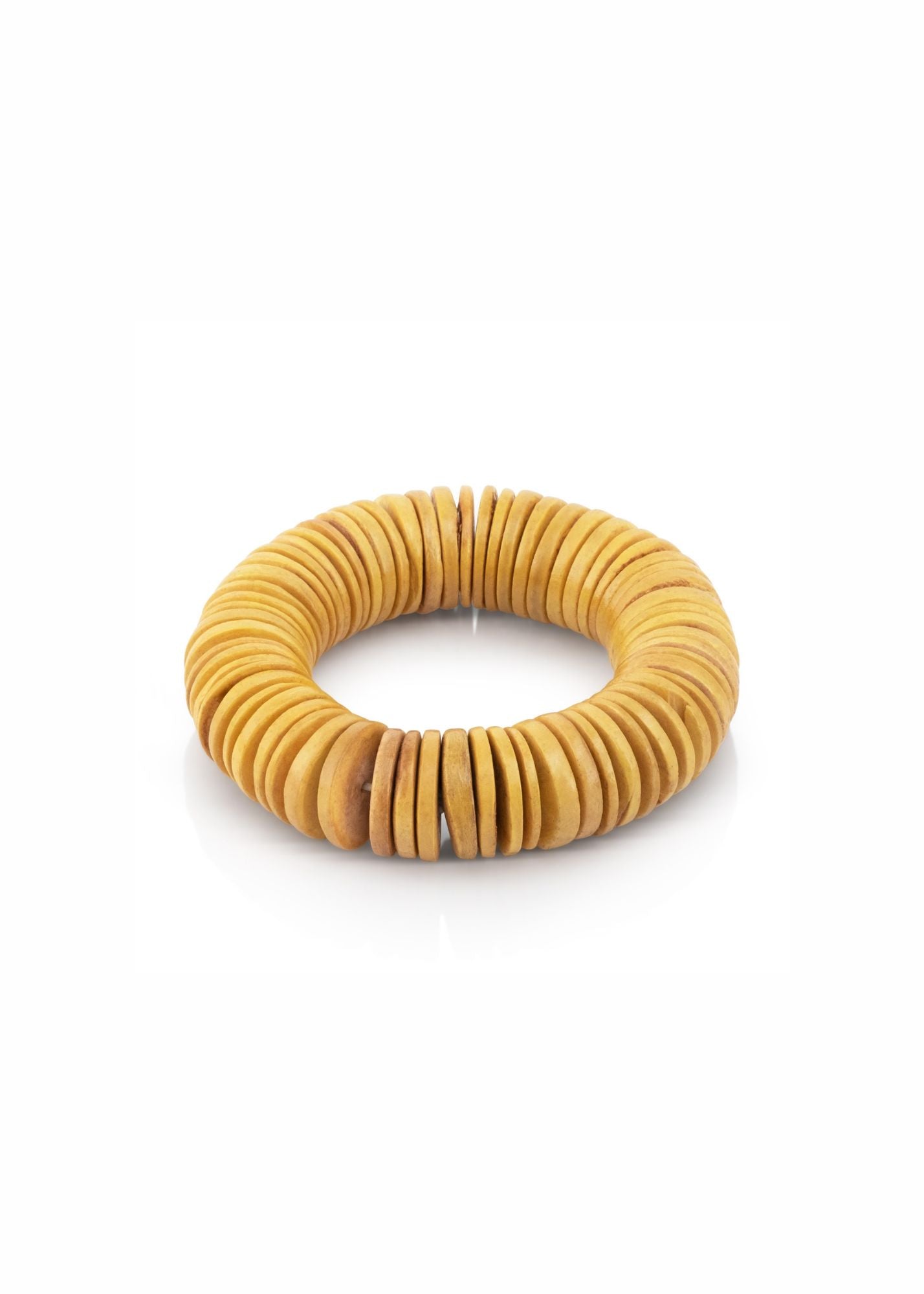 Yellow flat wooden beads bracelet