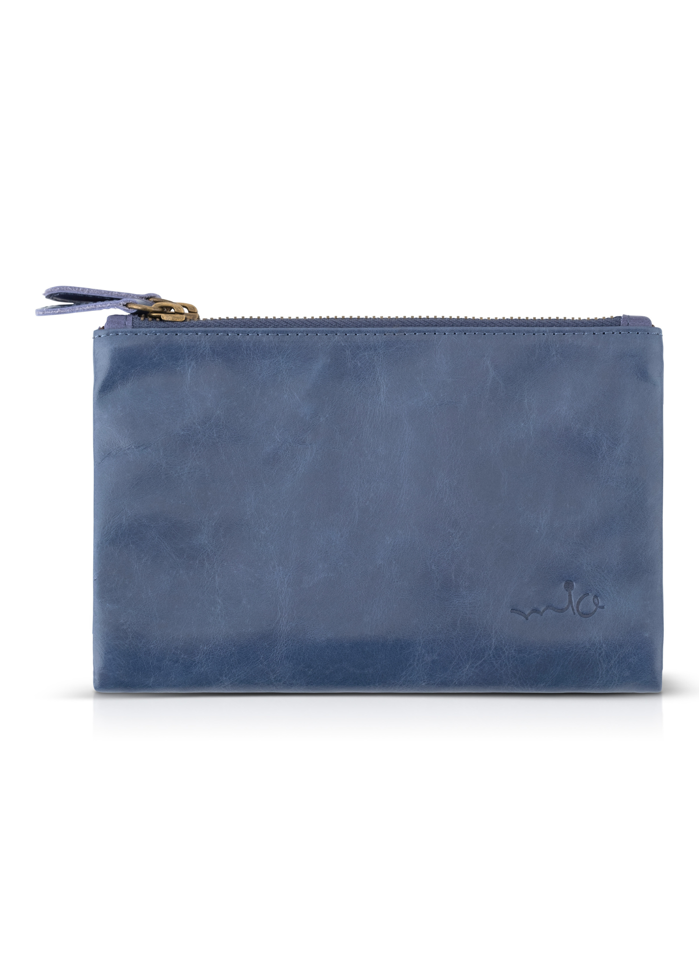 Leather wallet external zippers + dark blue magnet