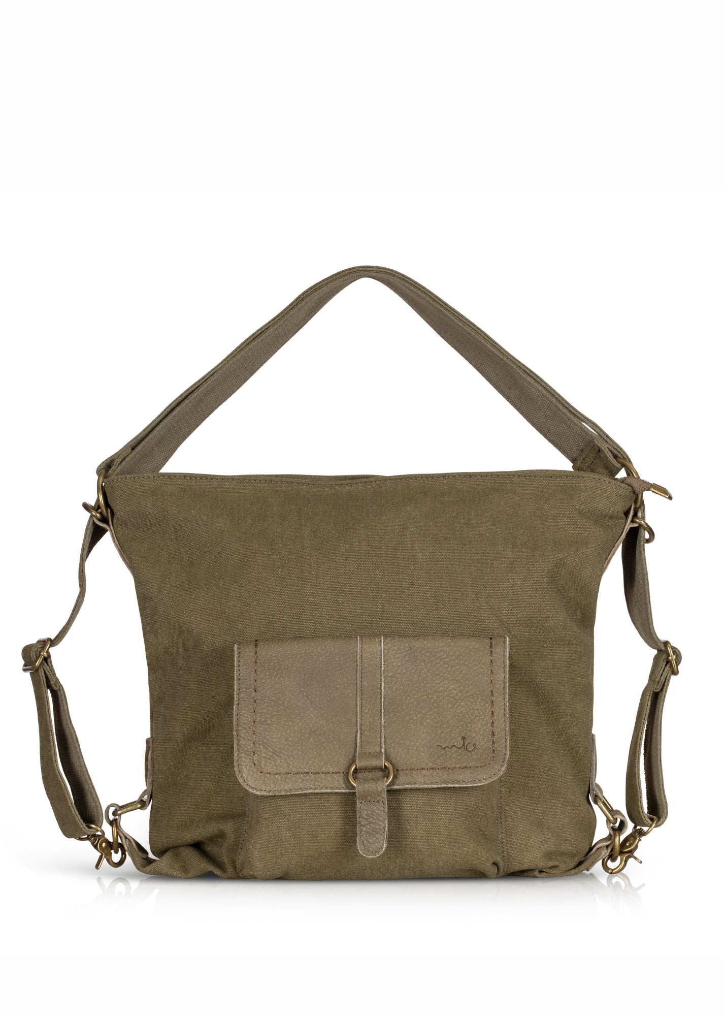 Dark green canvas and leather backpack