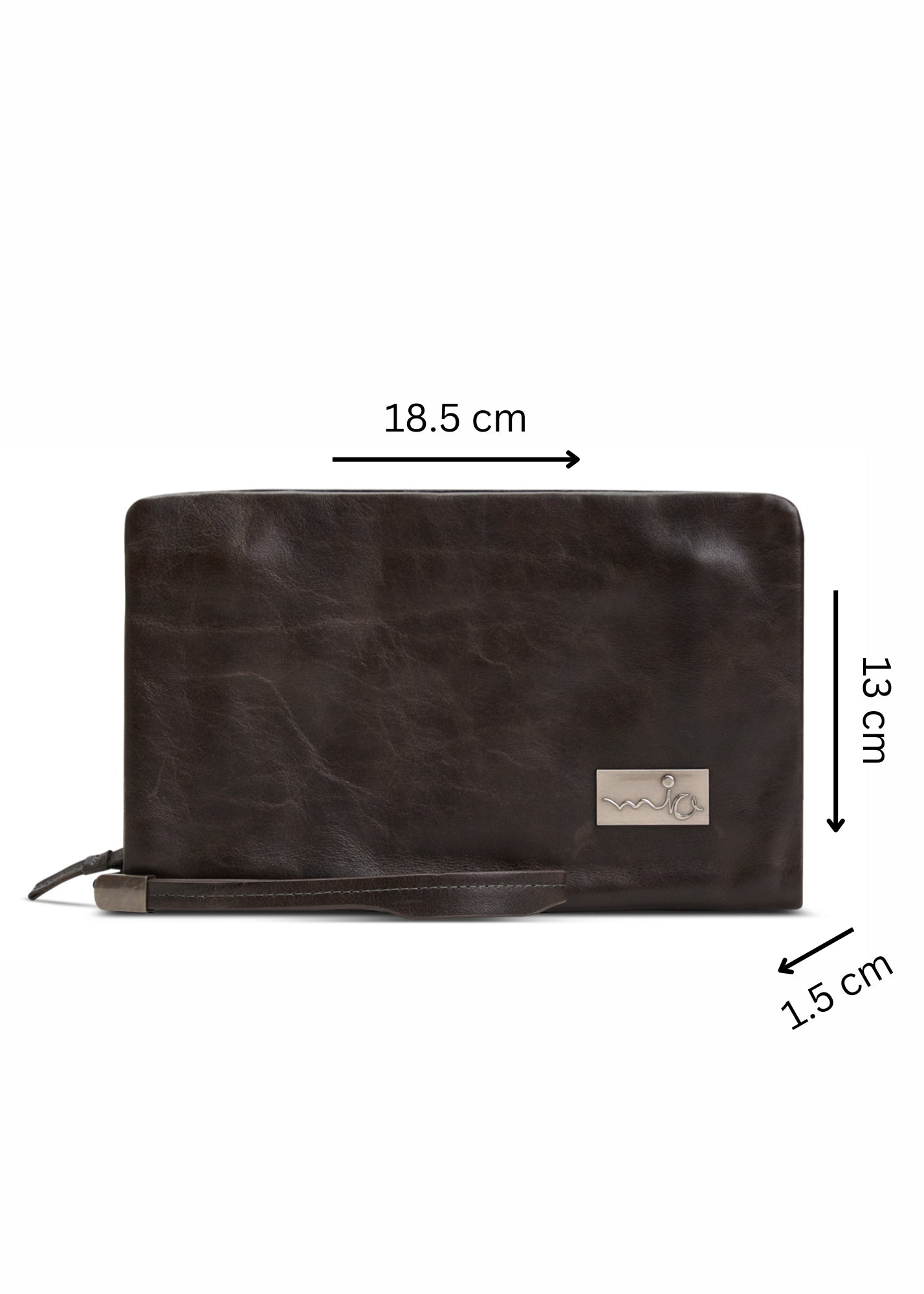 Folded leather wallet for 2 with dark brown outer zipper