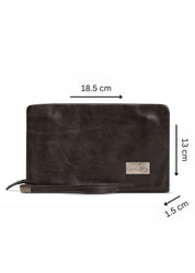 Folded leather wallet for 2 with dark brown outer zipper