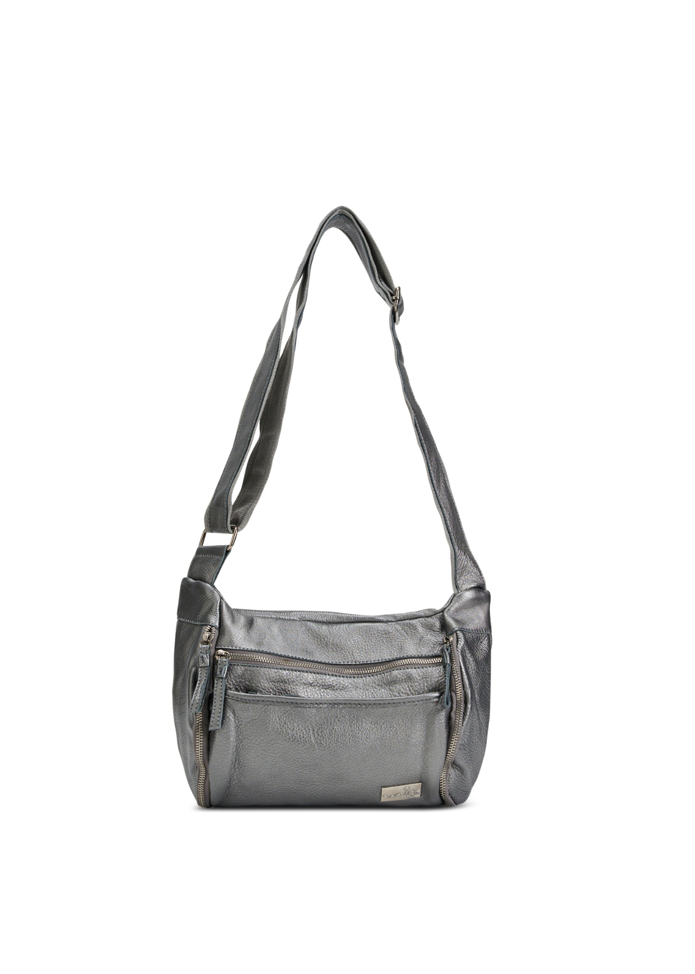 Leather pouch bag with silver side pockets