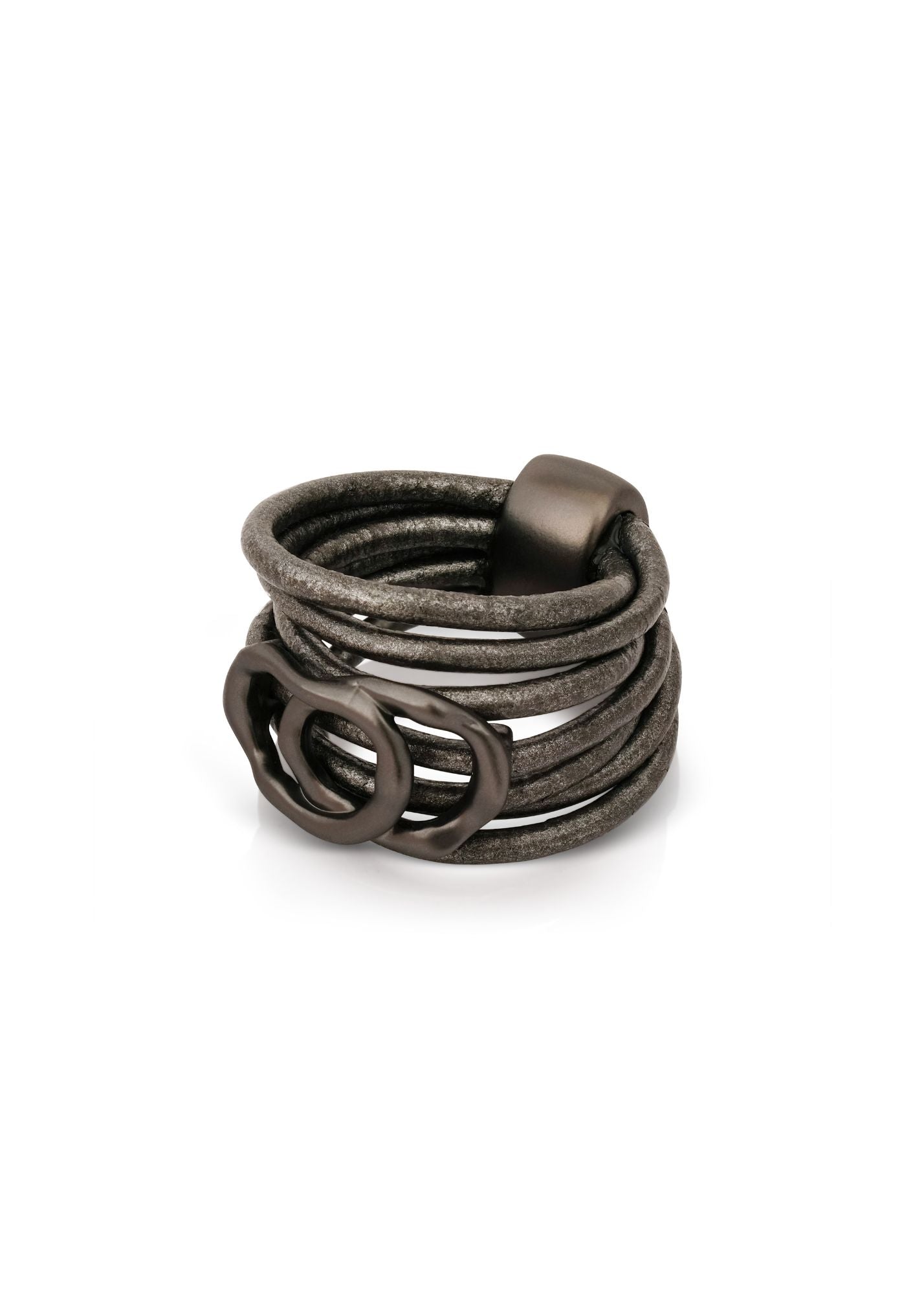 Leather ring two circles on top of each other dark gray