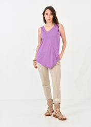 Asymmetric key tank top purple triangle ending