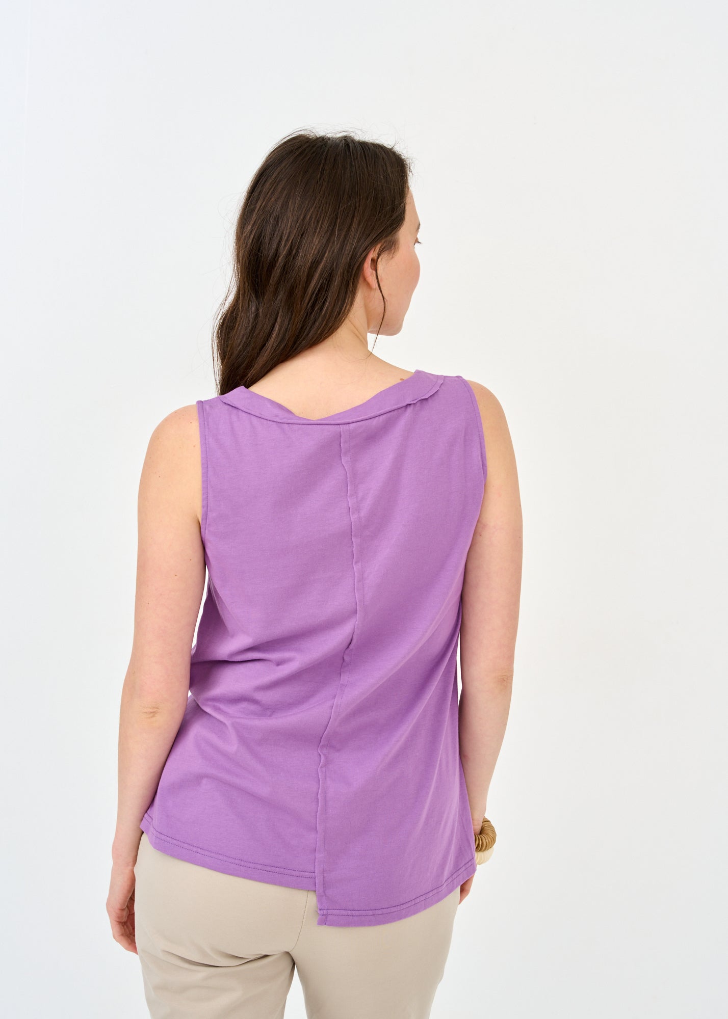 Asymmetric key tank top purple triangle ending