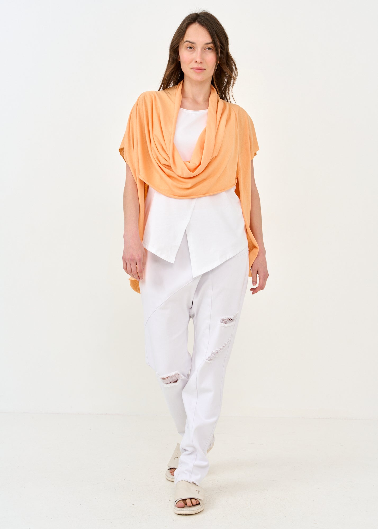 Shirt with ribbed collar, short sleeve, orange