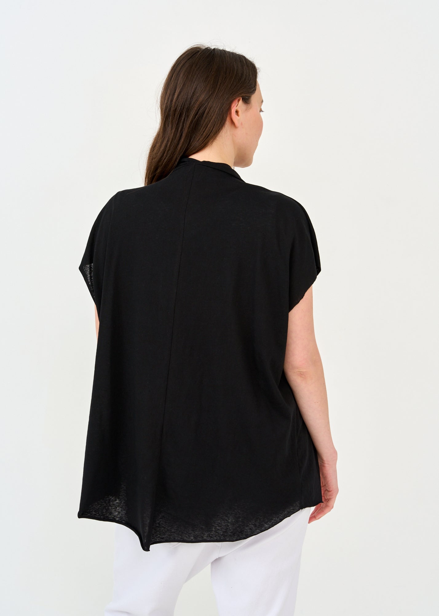 Shirt with ribbed collar, short sleeve, black