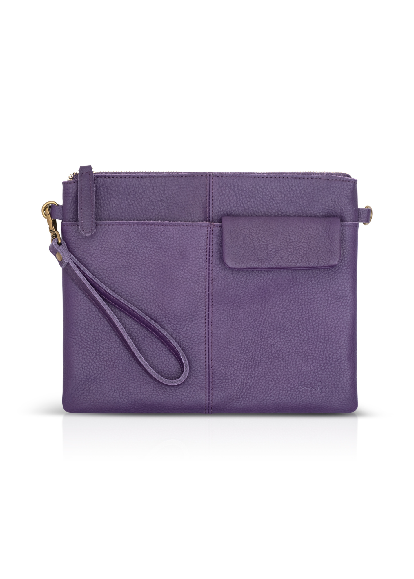 Leather evening bag with pocket and purple flap