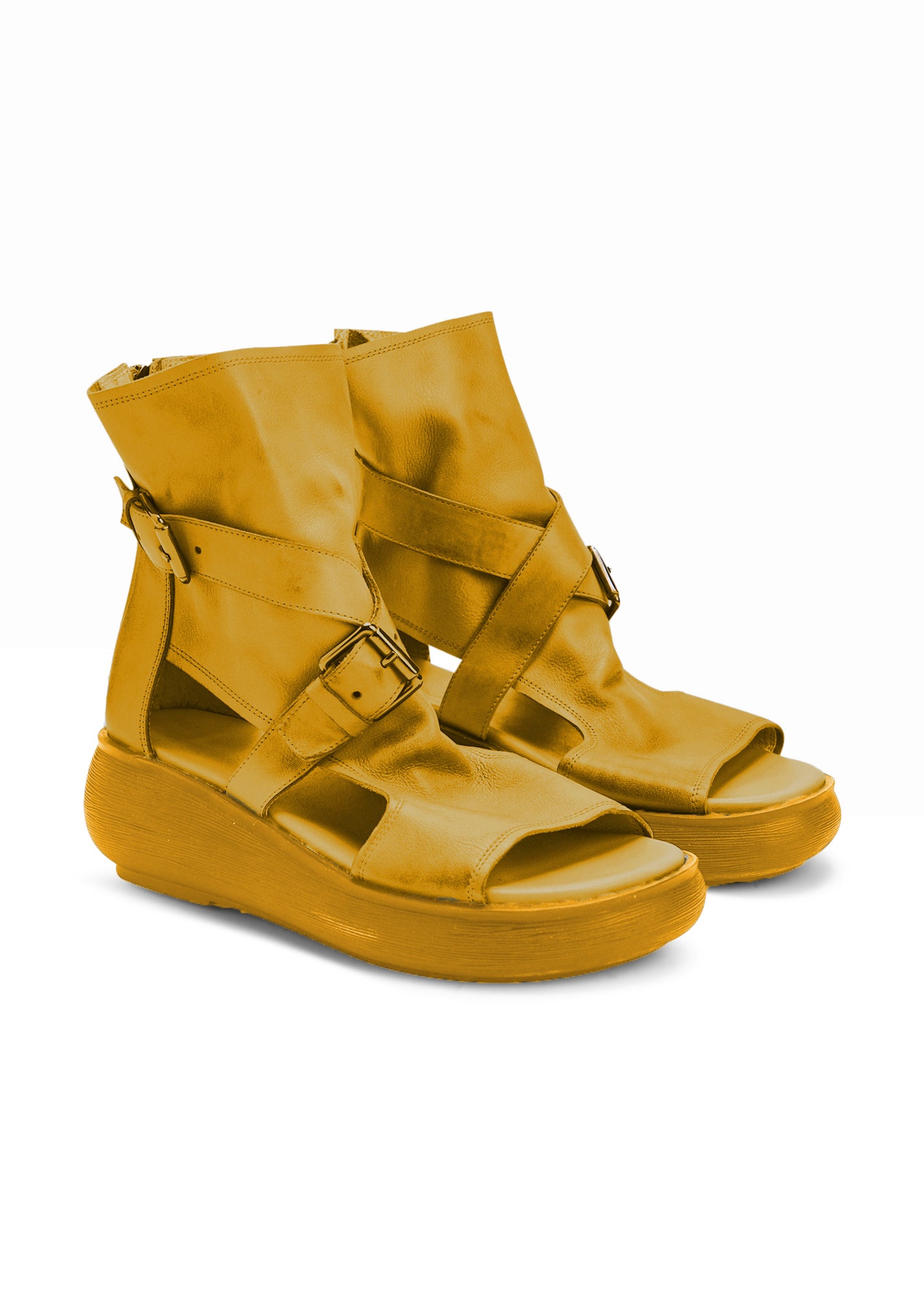 Yellow diagonal strap high sandals