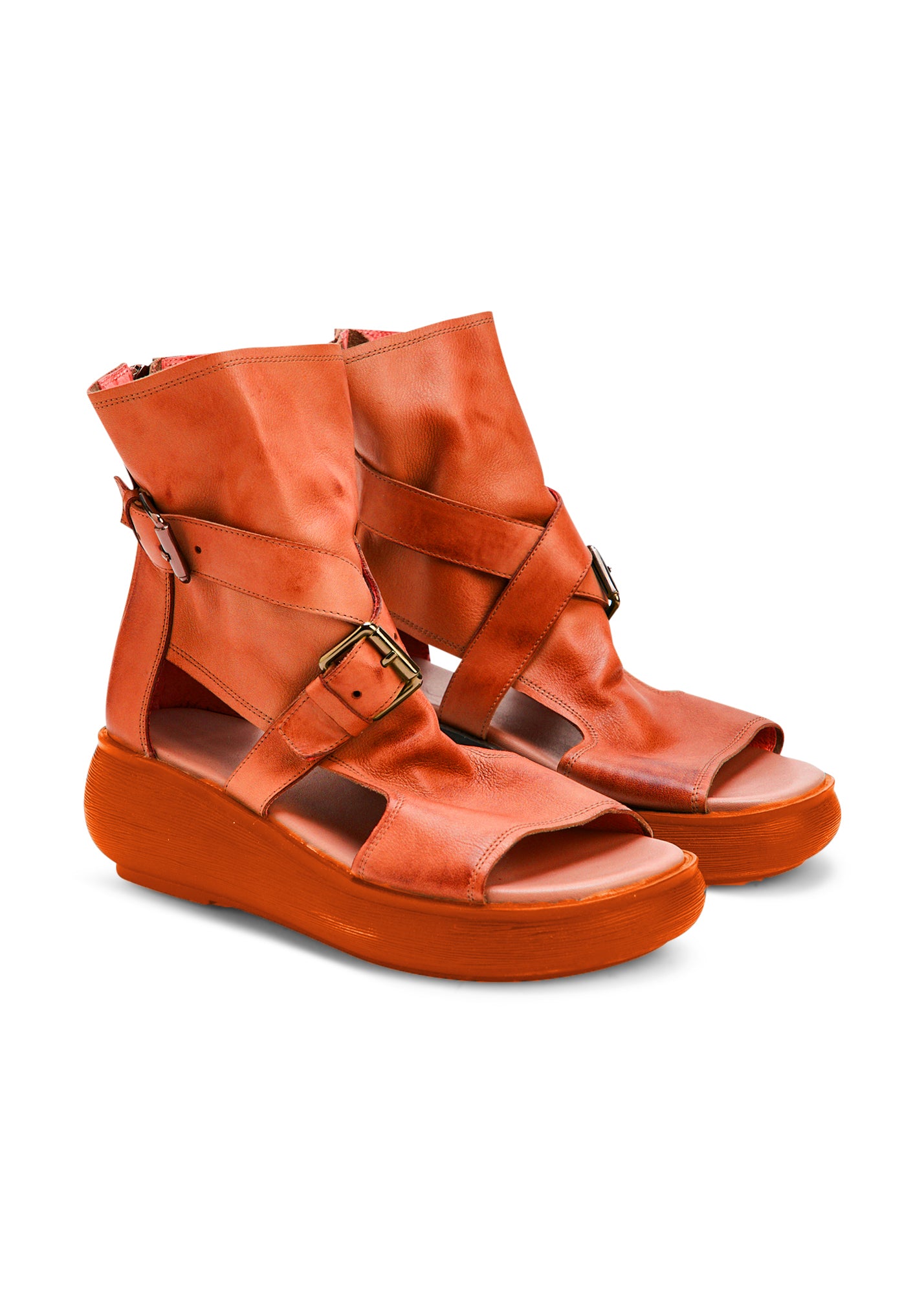 Orange diagonal strap high sandals