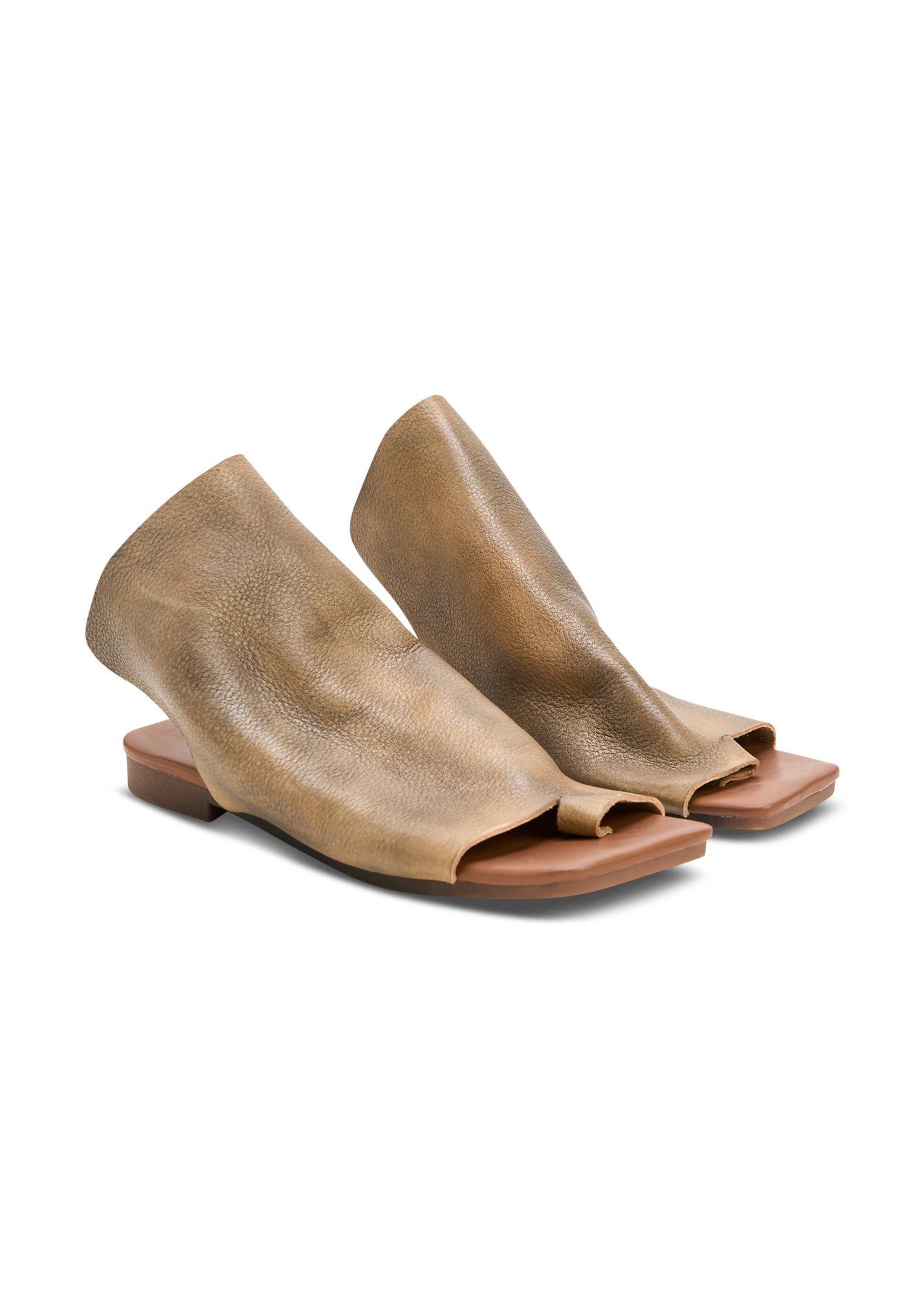 Brown leather high toe forward slippers