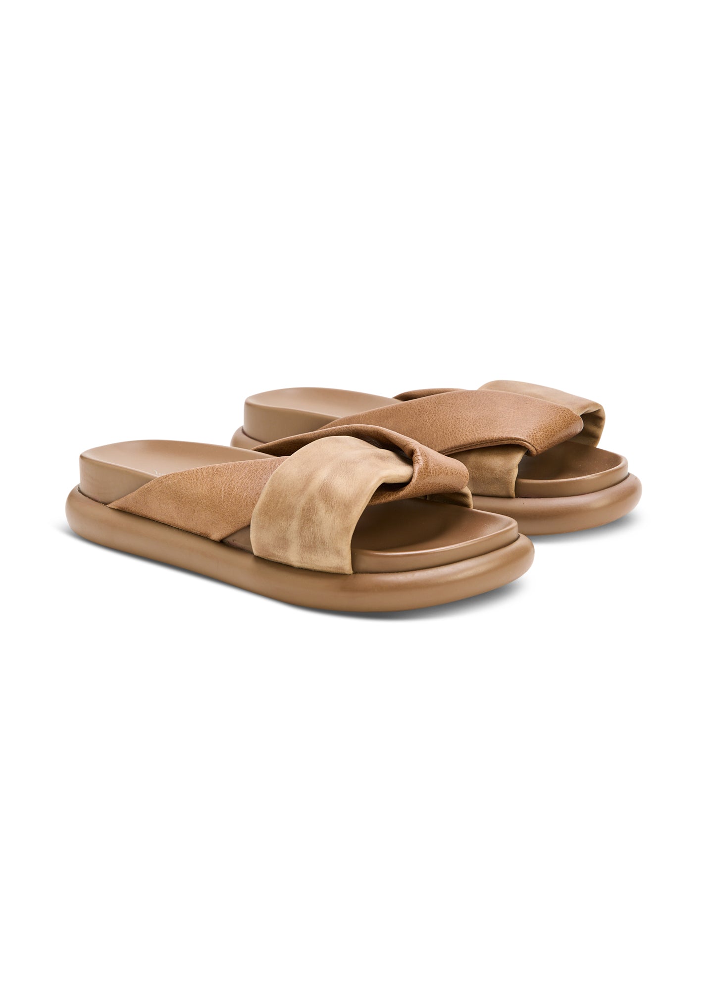 Beige Interlocking Strap Leather Flip Flops