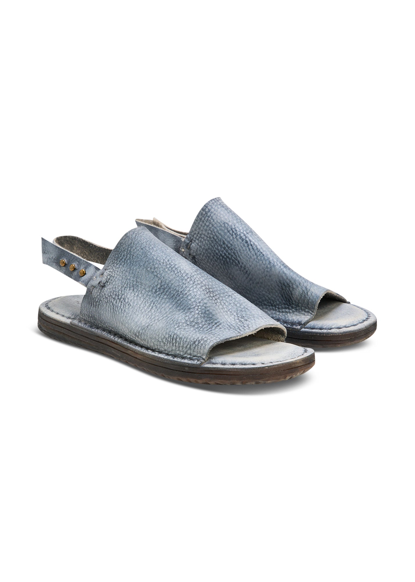 Gray wash flat leather sandals