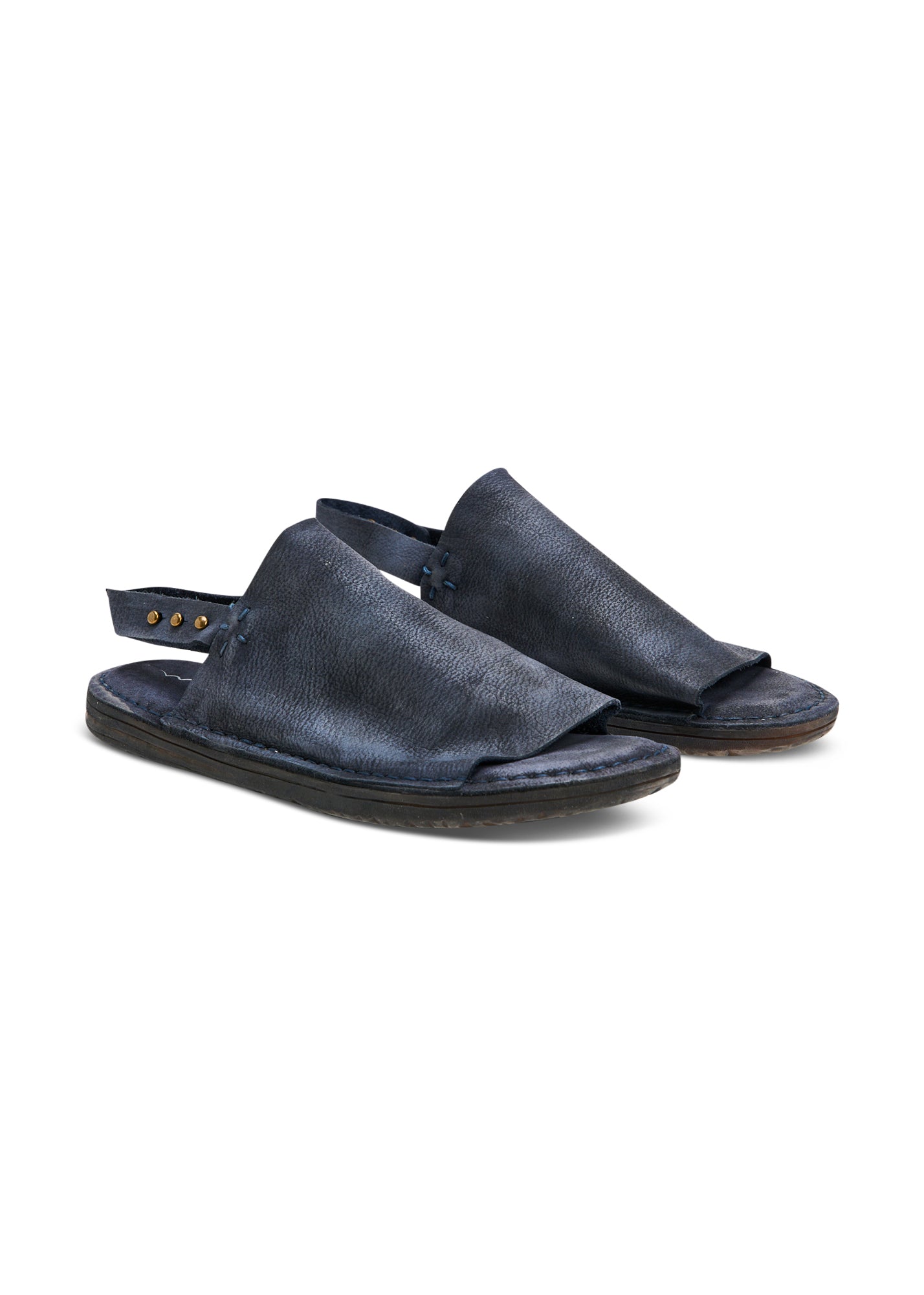 Blue wash flat leather sandals