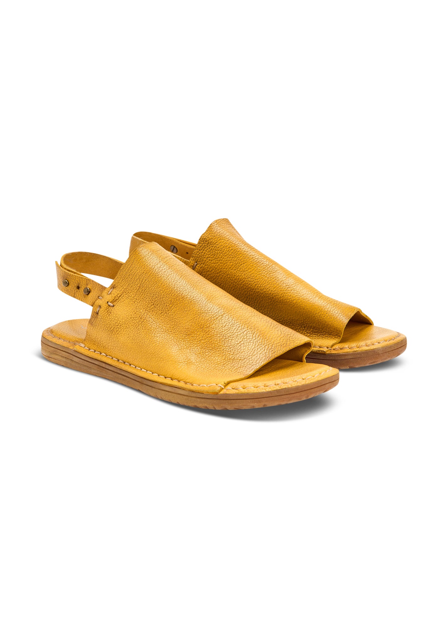 Yellow wash flat leather sandals