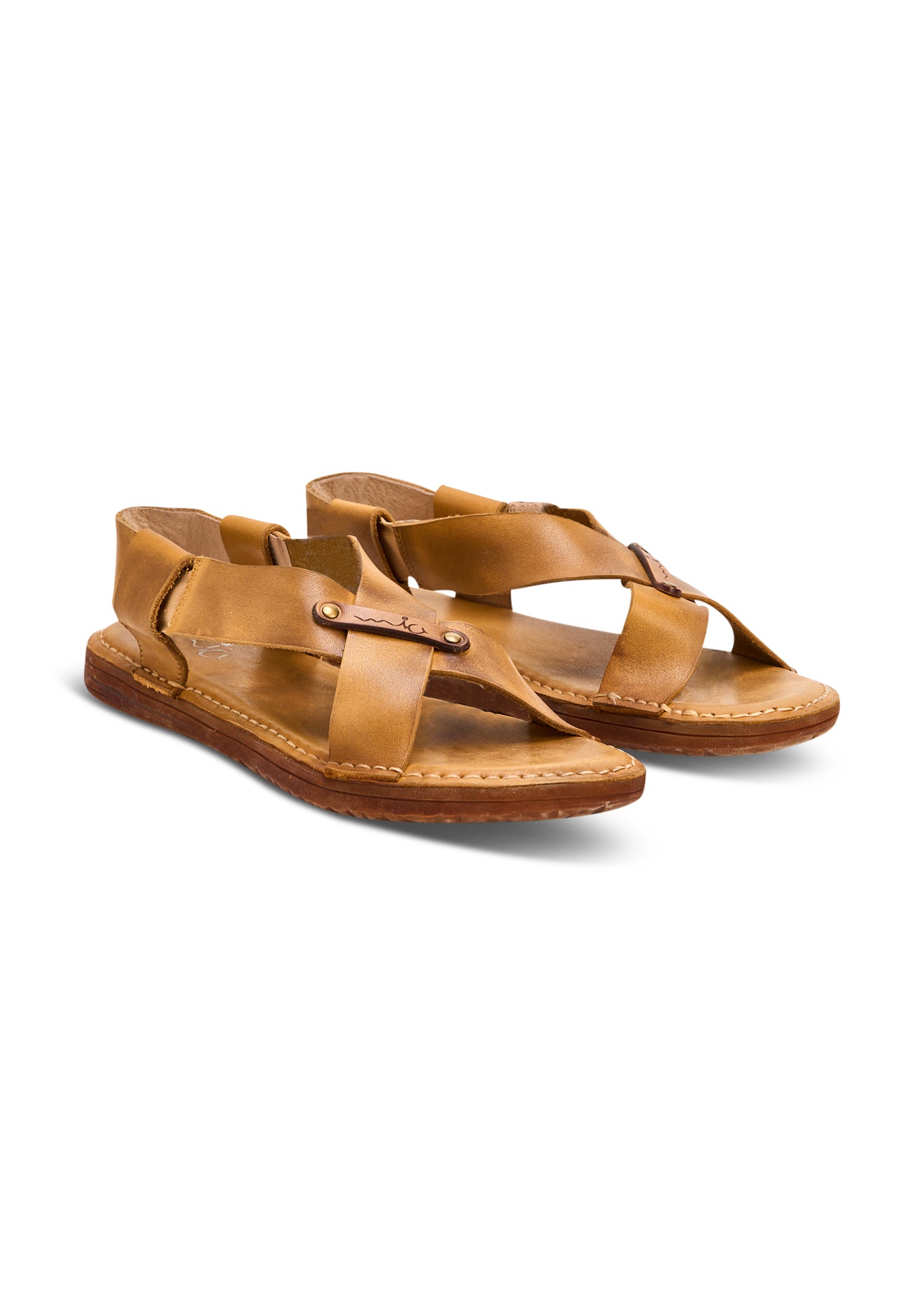 Orange X-strap flat leather sandals