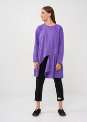 Purple diagonal zipper long sleeve tunic