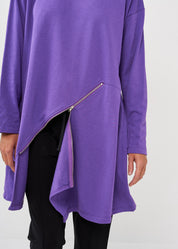 Purple diagonal zipper long sleeve tunic