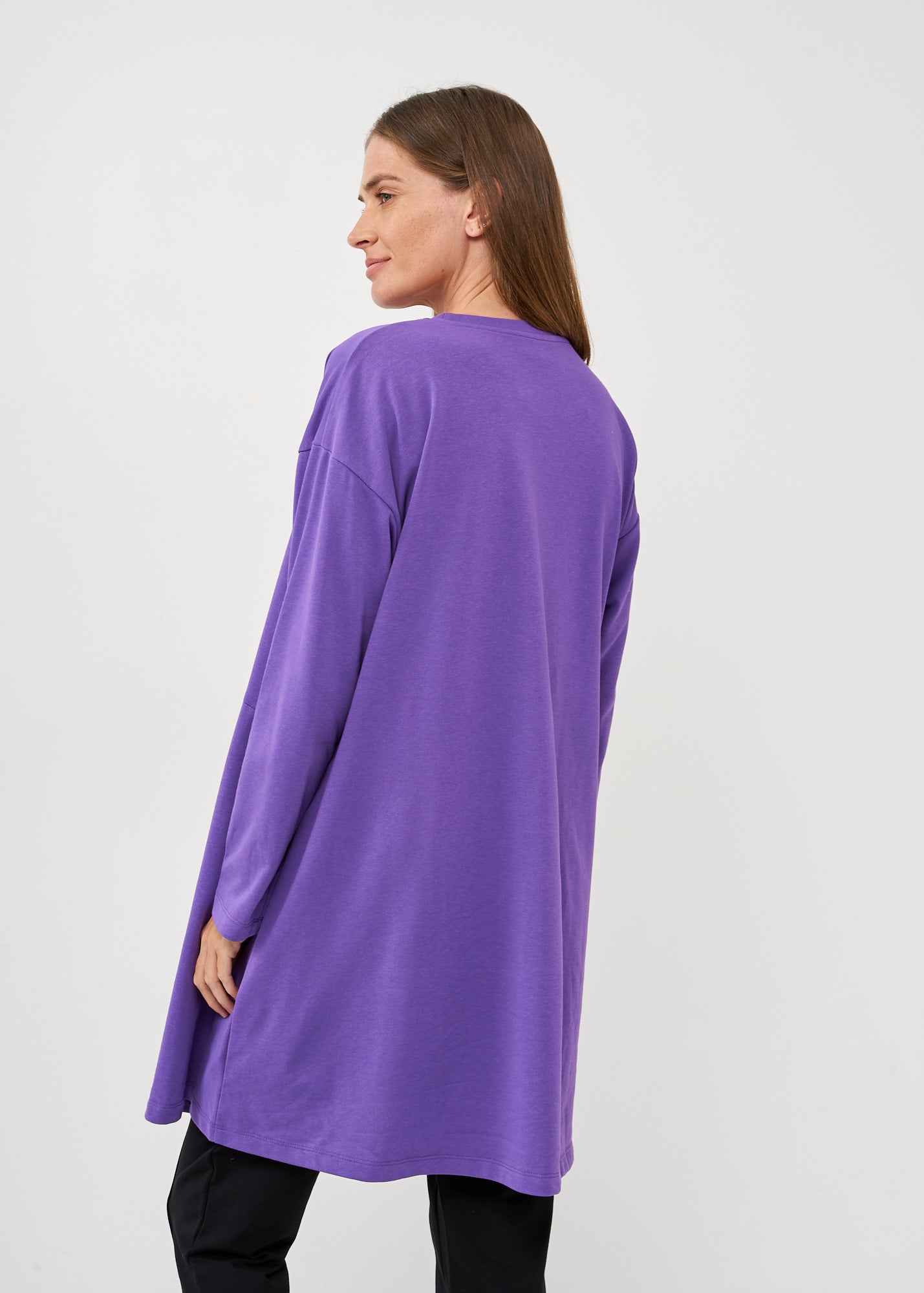 Purple diagonal zipper long sleeve tunic