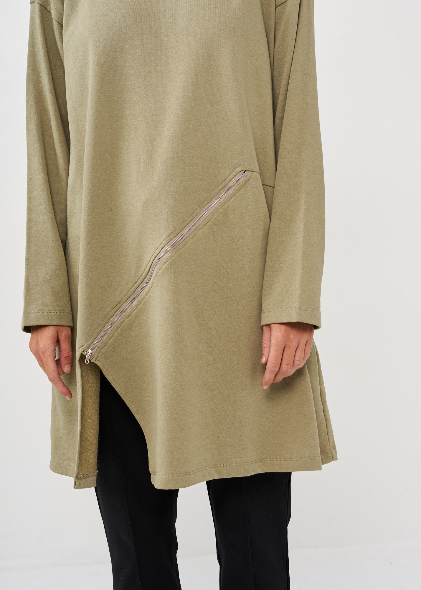 Tunic long sleeve diagonal zipper green