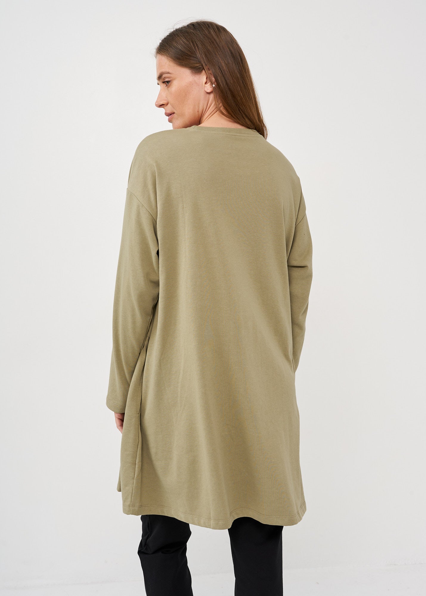 Tunic long sleeve diagonal zipper green